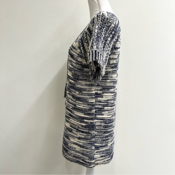 Massimo Dutti crochet open knit top tassel fringe trim blue cream boho medium - Picture 3 of 16